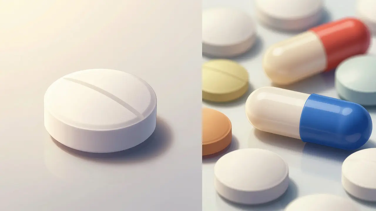 Various types of generic medication tablets displayed in a clean anime art style